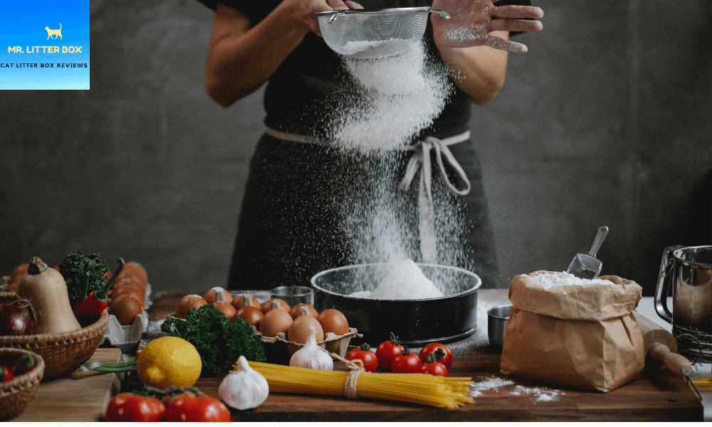 Woman sifting flour